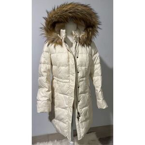 Talbots hooded puffer jacket down fill with snap button front SP